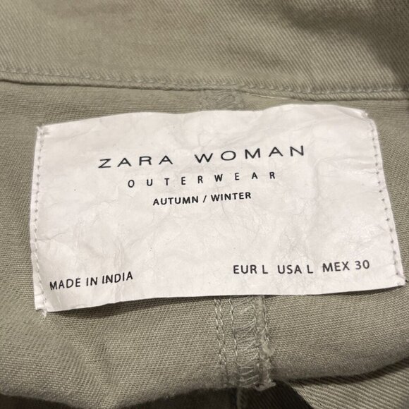 ZARA Women's Olive Green Twill Button Down Tassel Embroidered Detail Jacket - Picture 3 of 4